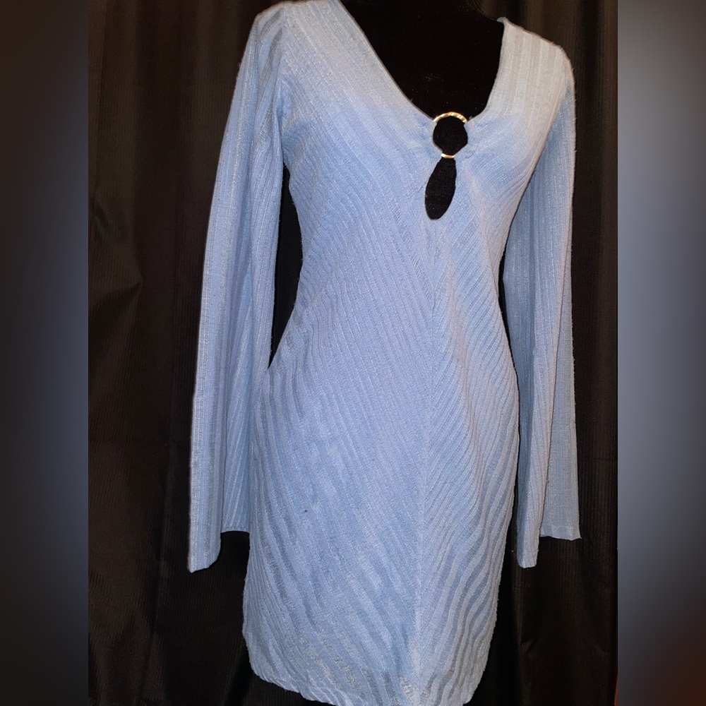 Chic Light Blue Long Sleeve Dress